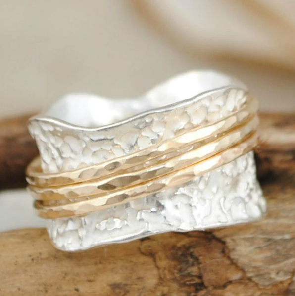 Dakota - Vintage-Inspired Slim Gold and Silver Ring