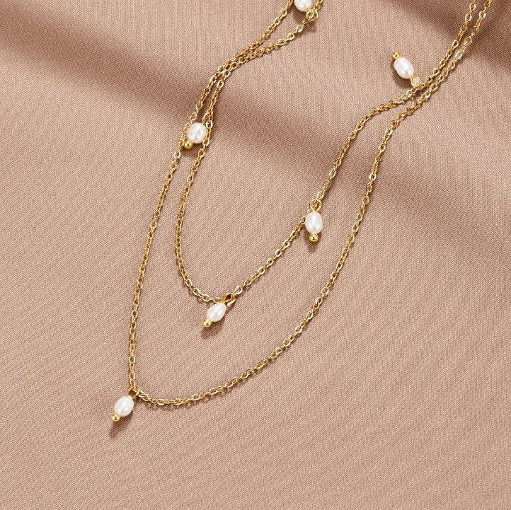 Aspen - Layered Necklace with Kay Pearl Drops