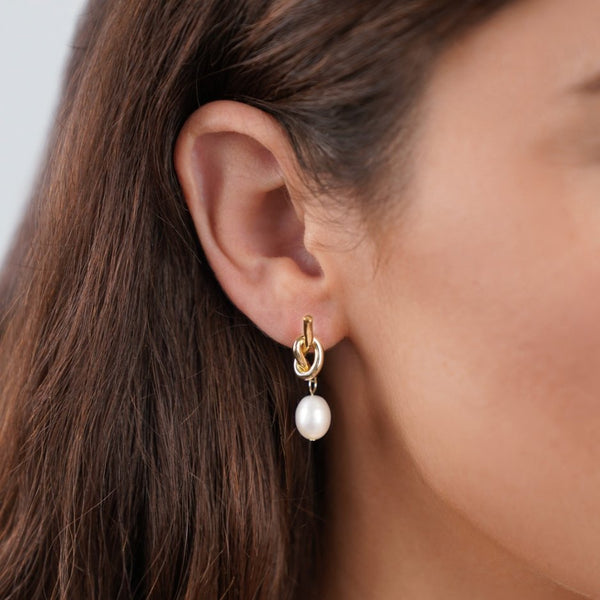 Twisted Gold Earrings with Freshwater Pearls