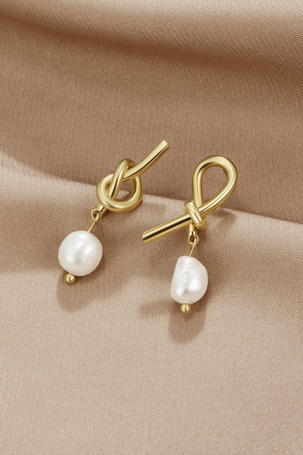 Twisted Gold Earrings with Freshwater Pearls