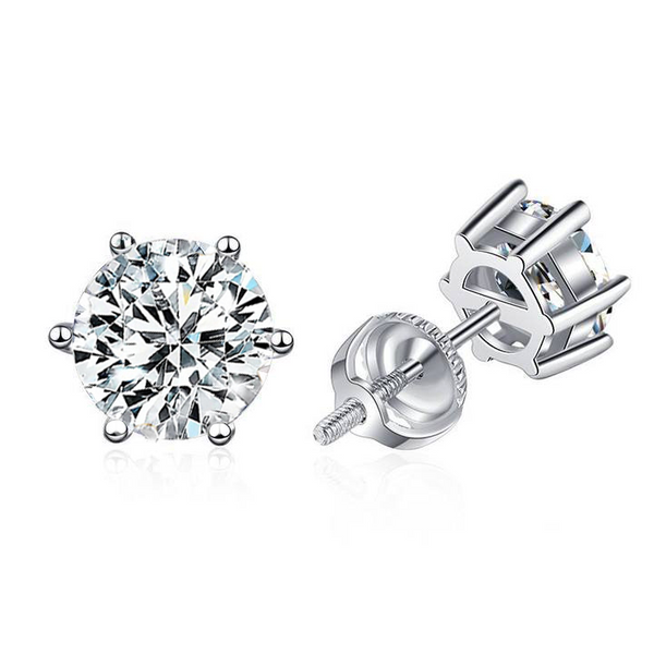 Alicia - White Gold Moissanite Screw Back Earrings