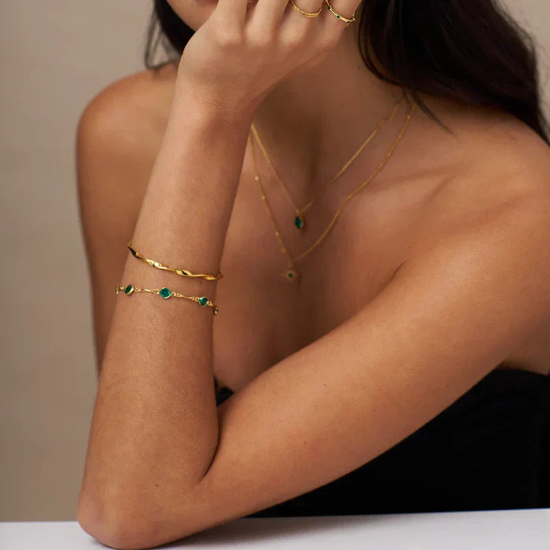 Alice - Gold Emerald Link Chain Bracelet