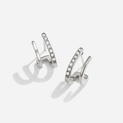 Crystal-Embellished Silver Claw Earrings