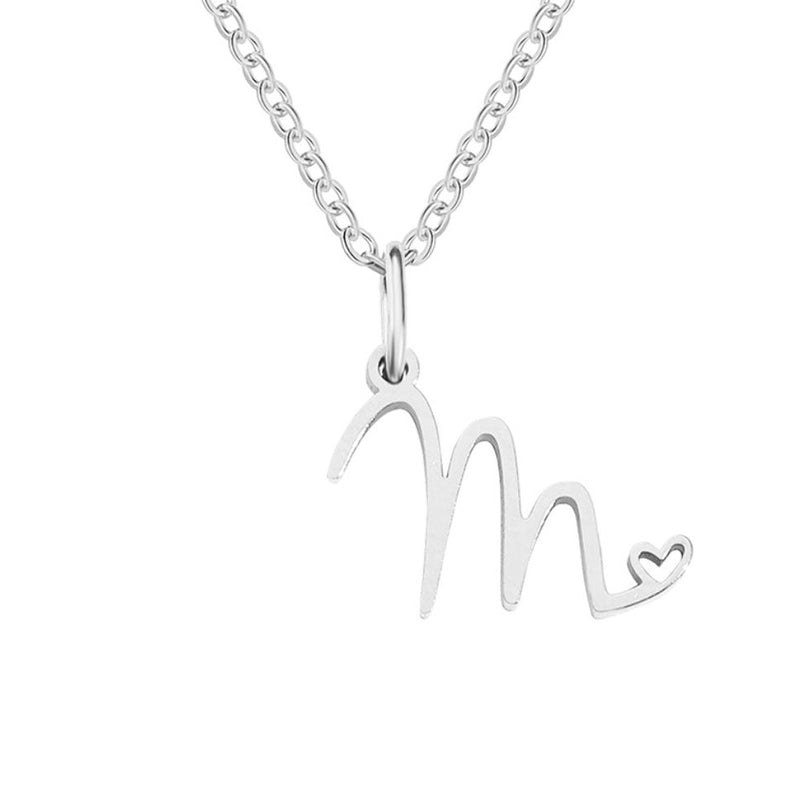 Annabelle - Heart-Shaped Silver Letter Necklace