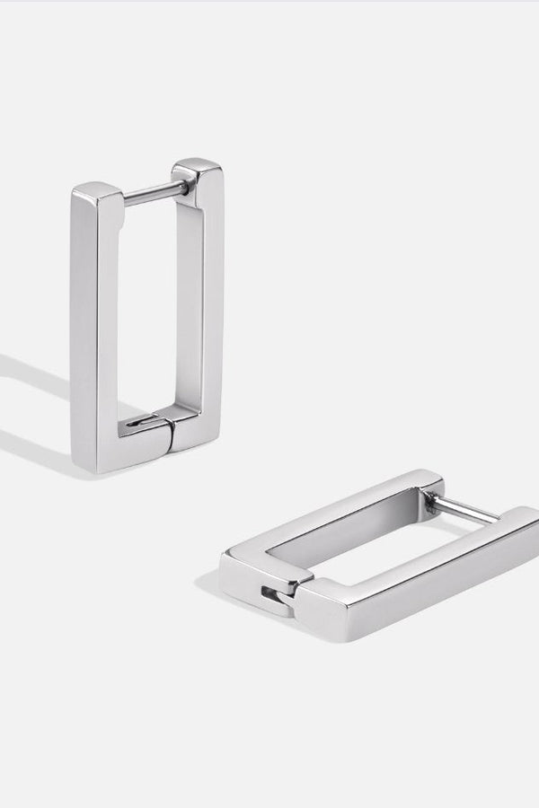 Rectangular Silver Hoop Earrings