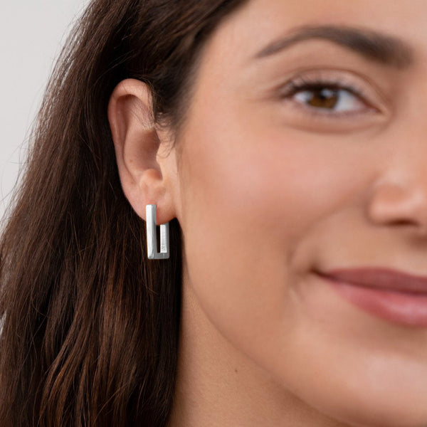 Rectangular Silver Hoop Earrings