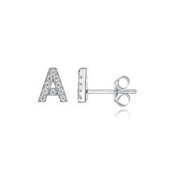 Single Initial Earring in White Gold