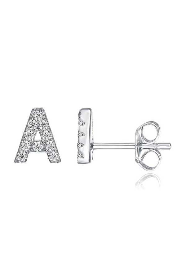 Single Initial Earring in White Gold