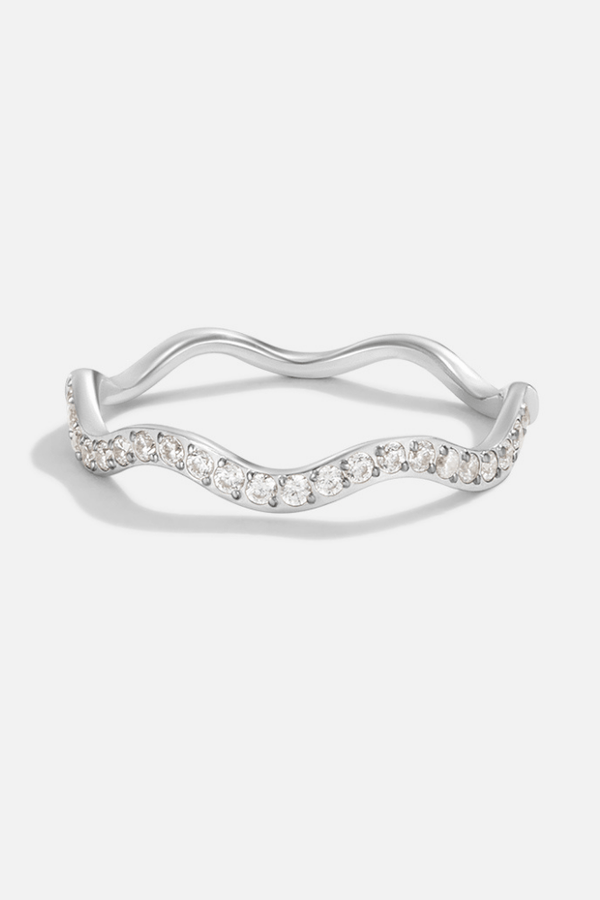 Zenya - Silver Wave Ring with Crystal Accents