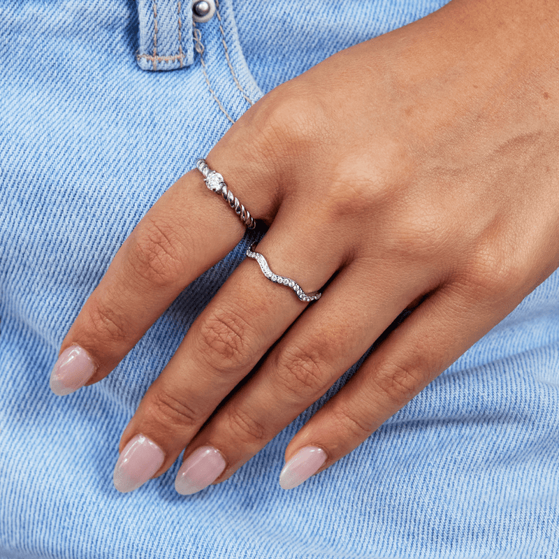 Zenya - Silver Wave Ring with Crystal Accents
